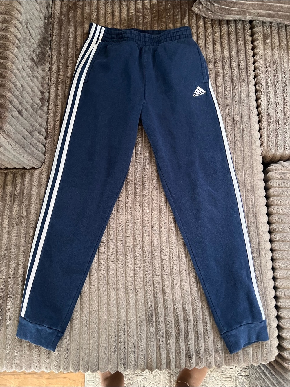 adidas Navy Blue Jogger Sweatpants with White Three-Stripes